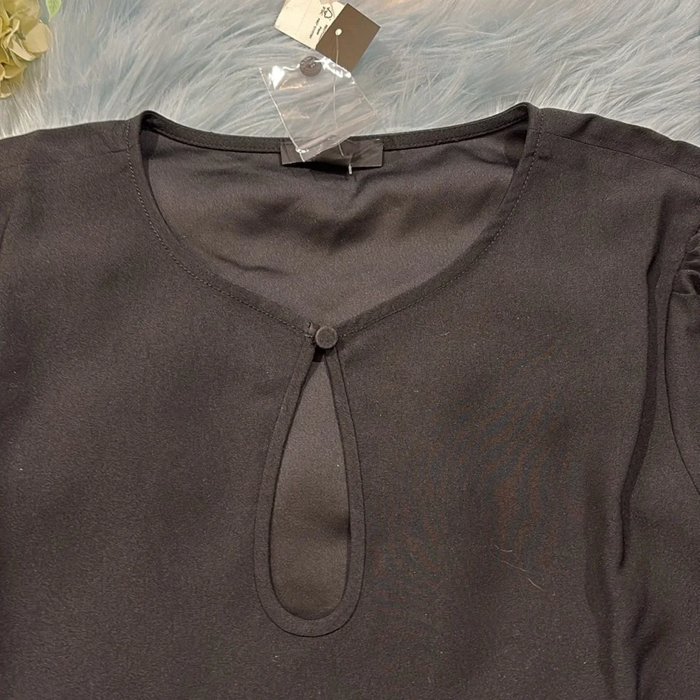 NWT J. CREW Puff-Sleeve Satin-Back Crepe Top in Black Tall Fit